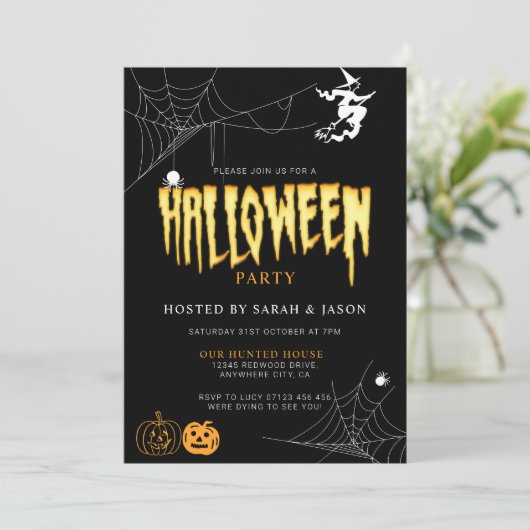 Spooktacular Halloween Spider Web Hexe Party Einladung (Stehend Vorderseite)