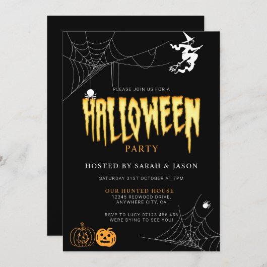 Spooktacular Halloween Spider Web Hexe Party Einladung (Vorne/Hinten)