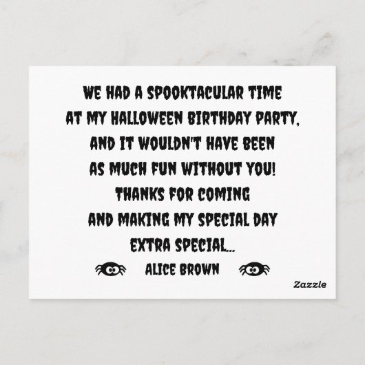 SPOOKTACULAR Kindergeburtstag Party Danke Karte (Rückseite)