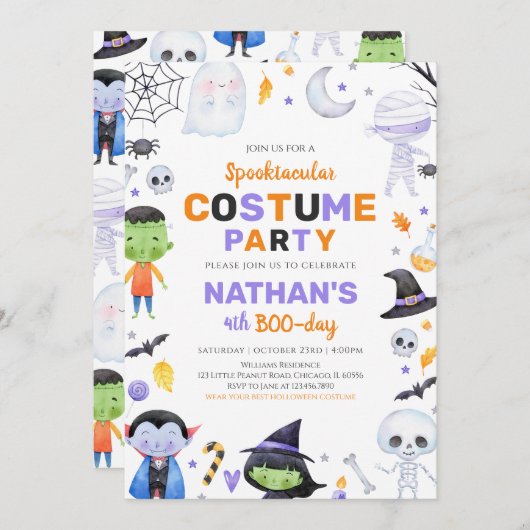 Spooktacular Kostüm Party Halloween Geburtstag Einladung (Vorne/Hinten)