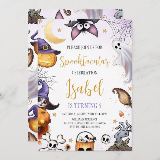 Spooktacular Lila Halloween Geburtstag Einladung (Vorne/Hinten)