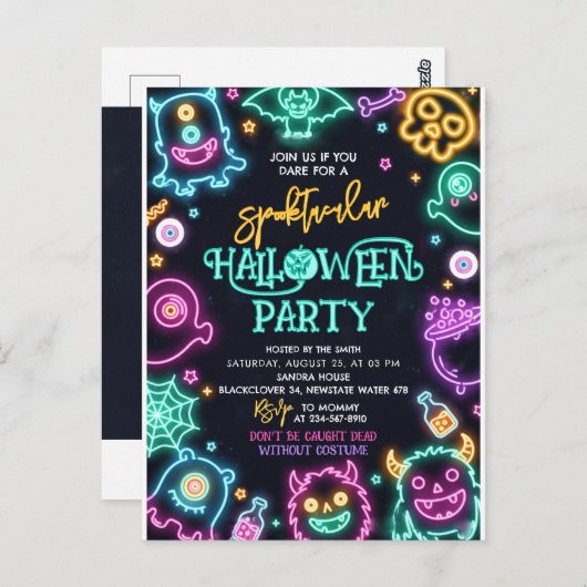 Spooktacular Neon Halloween Einladung Postkarte (Vorne/Hinten)