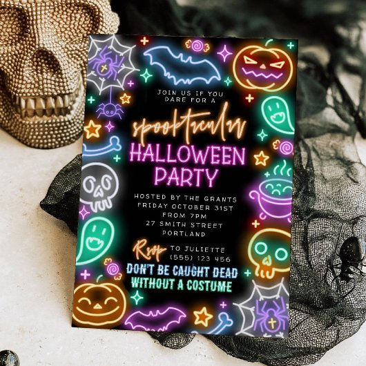 Spooktacular Neon Halloween Invitation Einladung