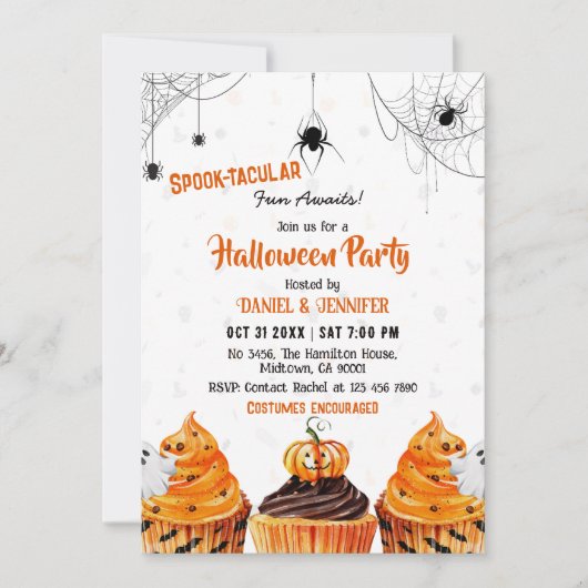 Spooktacular niedlich cupcakes Kürbiskuchen Hallow Einladung (Vorderseite)