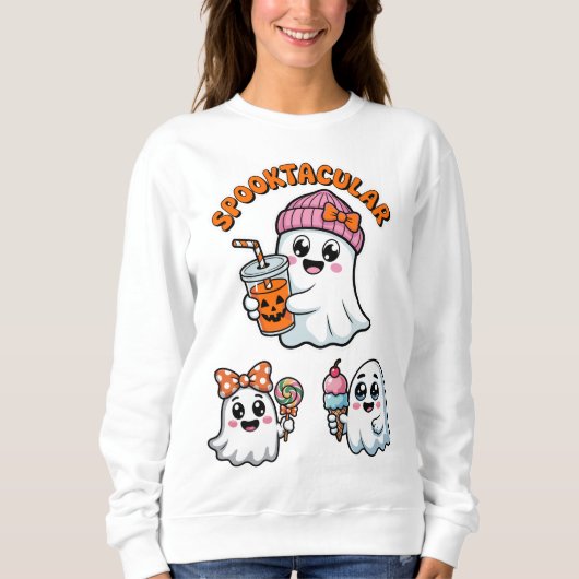 Spooktacular Niedlich Ghost Halloween Sweatshirt (Vorderseite)