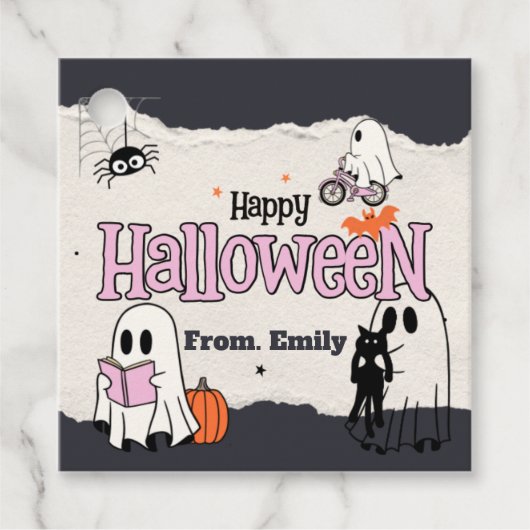 Spooktacular niedlich rosa Halloween-Party Einladu Geschenkanhänger (Vorderseite)