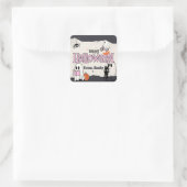 Spooktacular niedlich rosa Halloween-Party Einladu Quadratischer Aufkleber (Tasche)