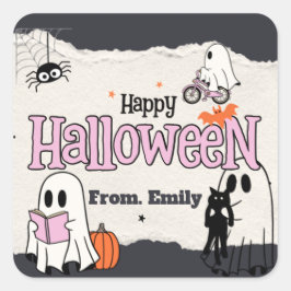 Spooktacular niedlich rosa Halloween-Party Einladu Quadratischer Aufkleber