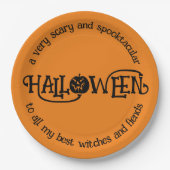 Spooktacular Orange Halloween Jack-o-Lantern Pappteller (Vorderseite)