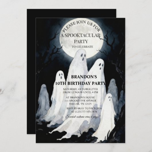 Spooktacular Party Halloween Ghost 10. Geburtstag Einladung (Vorne/Hinten)