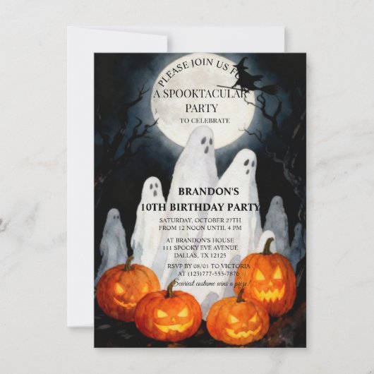 Spooktacular Party Halloween Ghost 10. Geburtstag Einladung (Vorderseite)