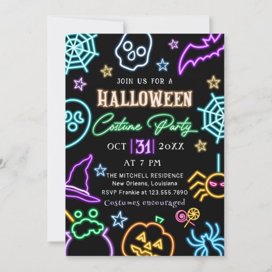 Spooktacular Party Neon Glow Dunkles Halloween-Par Einladung (Vorderseite)