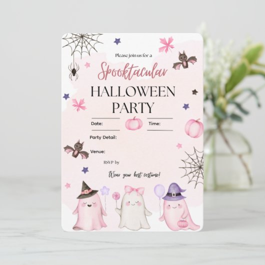 Spooktacular Pastel Cute Ghosts Halloween Party Einladung (Stehend Vorderseite)