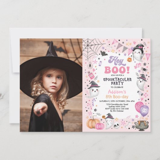 Spooktacular Pink Ghost Halloween-Mädchen Einladung (Vorderseite)