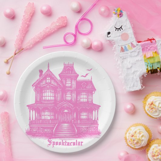 Spooktacular Pink Spuk House Halloween Pappteller (Party)
