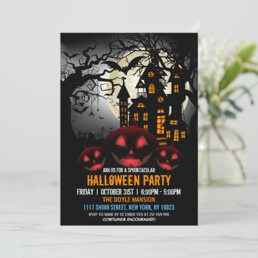 Spooktacular Pumpkin Dark Spuk House Halloween Einladung (Stehend Vorderseite)