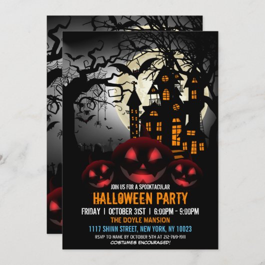 Spooktacular Pumpkin Dark Spuk House Halloween Einladung (Vorne/Hinten)