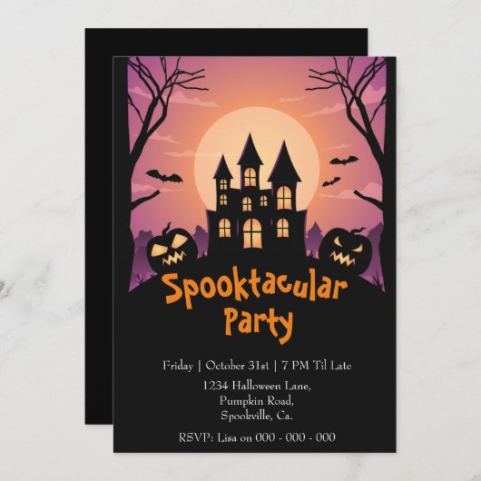 Spooktacular Pumpkin House Halloween-Party Einladung (Vorne/Hinten)
