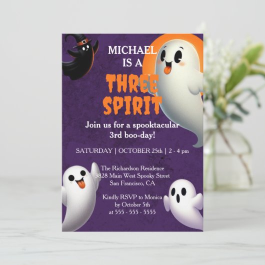 Spooktacular Three Spirit Boo Day Halloween Einladung (Stehend Vorderseite)