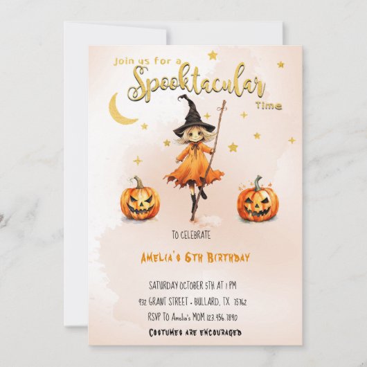 Spooktacular Time Halloween Hexenmädchen Geburtsta Einladung (Vorderseite)