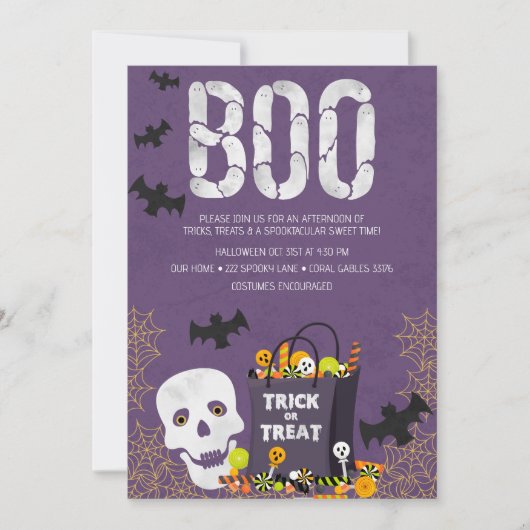 Spooktacular Trick oder Treten Kinder Party laden Einladung (Vorderseite)