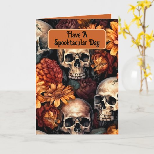 Spooktakuläre Skulls, 5" x 7" geklappte Grußkarte Karte (Gelbe Blume)