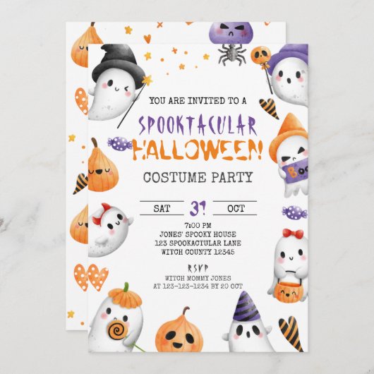 Spooktakuläres Halloween-Party, Kostüme, Monster Einladung (Vorne/Hinten)
