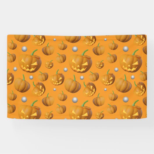 Spooky 3D Jack O'Lantern & Pumpkin Pattern Banner (Horizontal)