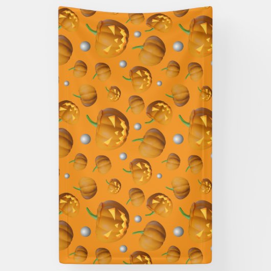 Spooky 3D Jack O'Lantern & Pumpkin Pattern Banner (Vertikal)