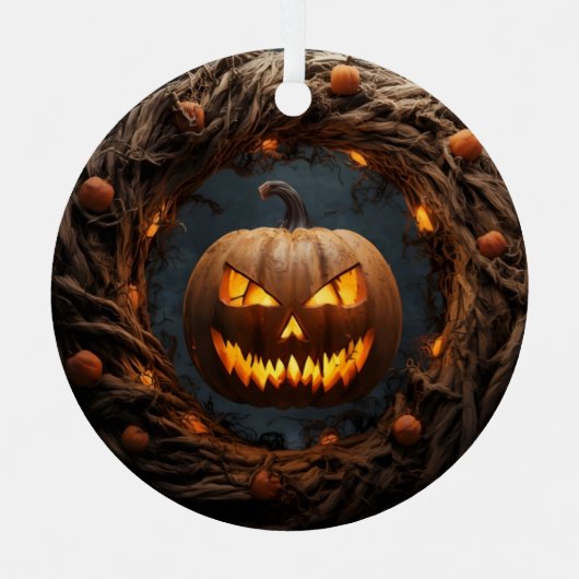 Spooky 3D Pumpkin Wreath Halloween Ornament Aus Metall (Vorderseite)