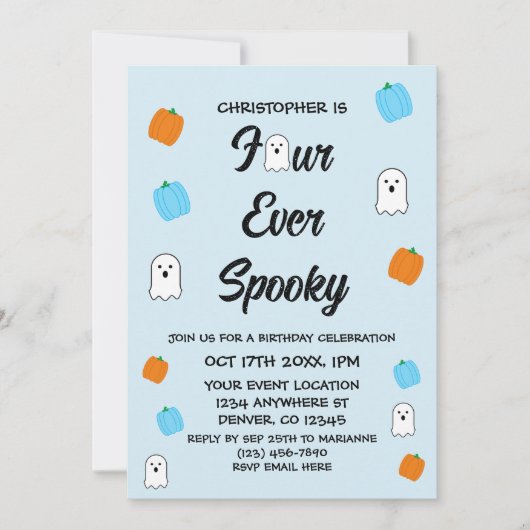 Spooky 4. Geburtstag Einladung (Vorderseite)