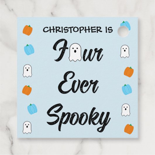 Spooky 4. Geburtstag Geschenkanhänger (Rückseite)