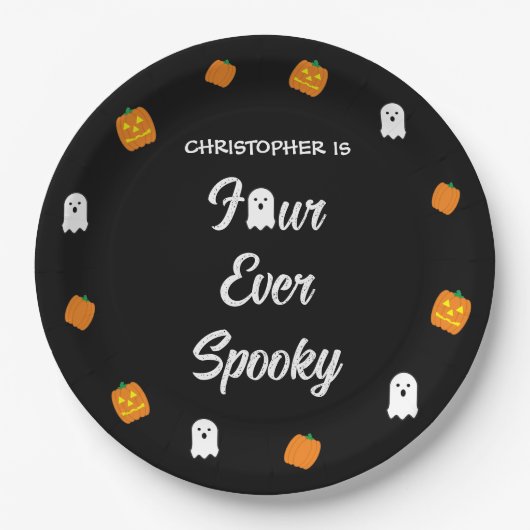 Spooky 4. Geburtstag Pappteller (Vorderseite)