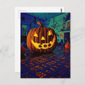 Spooky 8-Bit-Kürbislaterne Postkarte (Vorne/Hinten)