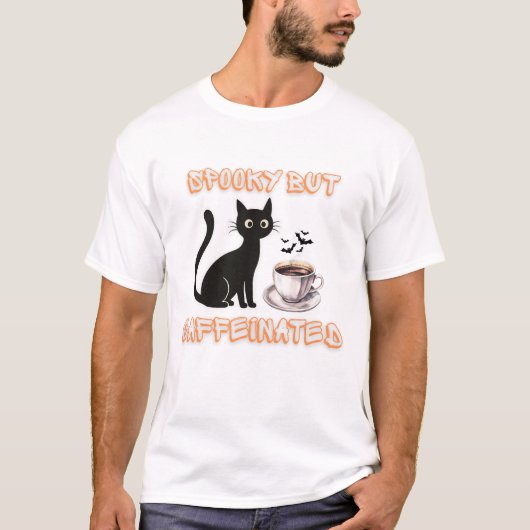 Spooky, aber koffeiniert - Halloween Black Cat Cof T-Shirt (Vorderseite)
