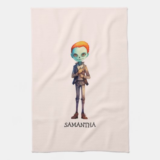Spooky, aber Niedlich Zombie Kid - Adorable Macabr Geschirrtuch (Vertikal)