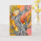 Spooky Abstract Tree Pen Drawing Art Greeting Card Karte (Gelbe Blume)