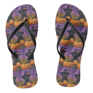 Spooky Affenpinscher Halloween Hexe und Pumpkin Badesandalen