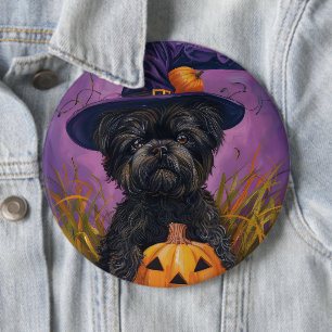 Spooky Affenpinscher Halloween Hexe und Pumpkin Button