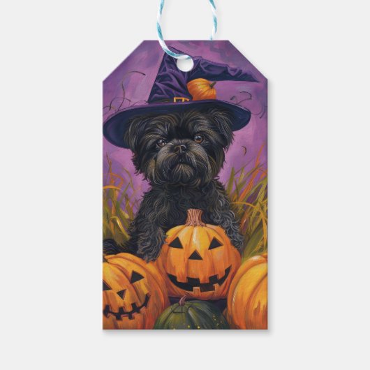 Spooky Affenpinscher Halloween Hexe und Pumpkin Geschenkanhänger (Vorderseite)