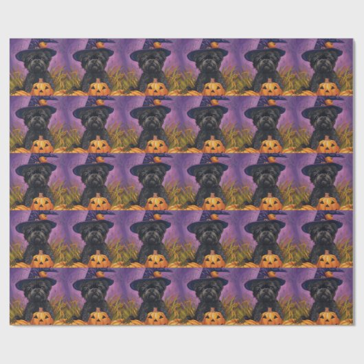 Spooky Affenpinscher Halloween Hexe und Pumpkin Geschenkpapier (Flach)