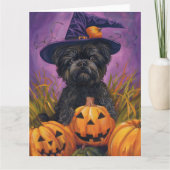 Spooky Affenpinscher Halloween Hexe und Pumpkin Karte (Vorderseite)