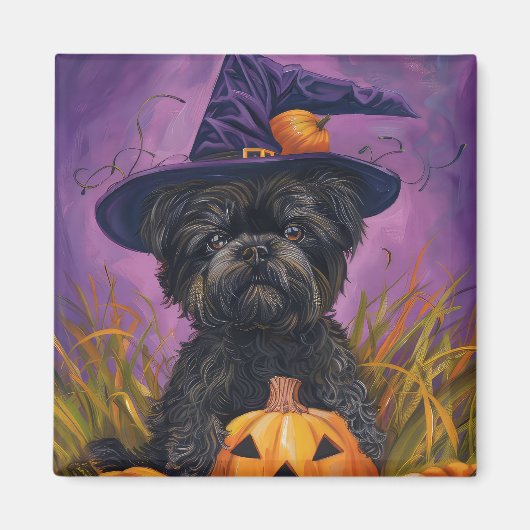 Spooky Affenpinscher Halloween Hexe und Pumpkin Magnet (Vorne)