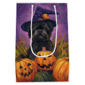 Spooky Affenpinscher Halloween Hexe und Pumpkin Mittlere Geschenktüte (Rückseite)