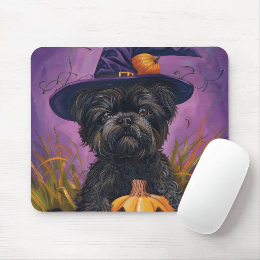 Spooky Affenpinscher Halloween Hexe und Pumpkin Mousepad (Mit Mouse)