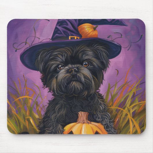 Spooky Affenpinscher Halloween Hexe und Pumpkin Mousepad (Vorne)