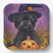 Spooky Affenpinscher Halloween Hexe und Pumpkin Pappteller (Vorderseite)