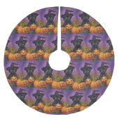 Spooky Affenpinscher Halloween Hexe und Pumpkin Polyester Weihnachtsbaumdecke (Vorderseite)