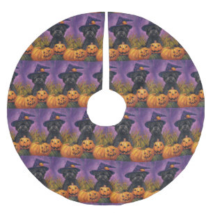 Spooky Affenpinscher Halloween Hexe und Pumpkin Polyester Weihnachtsbaumdecke