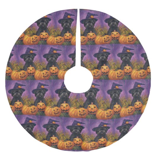 Spooky Affenpinscher Halloween Hexe und Pumpkin Polyester Weihnachtsbaumdecke (Vorderseite)